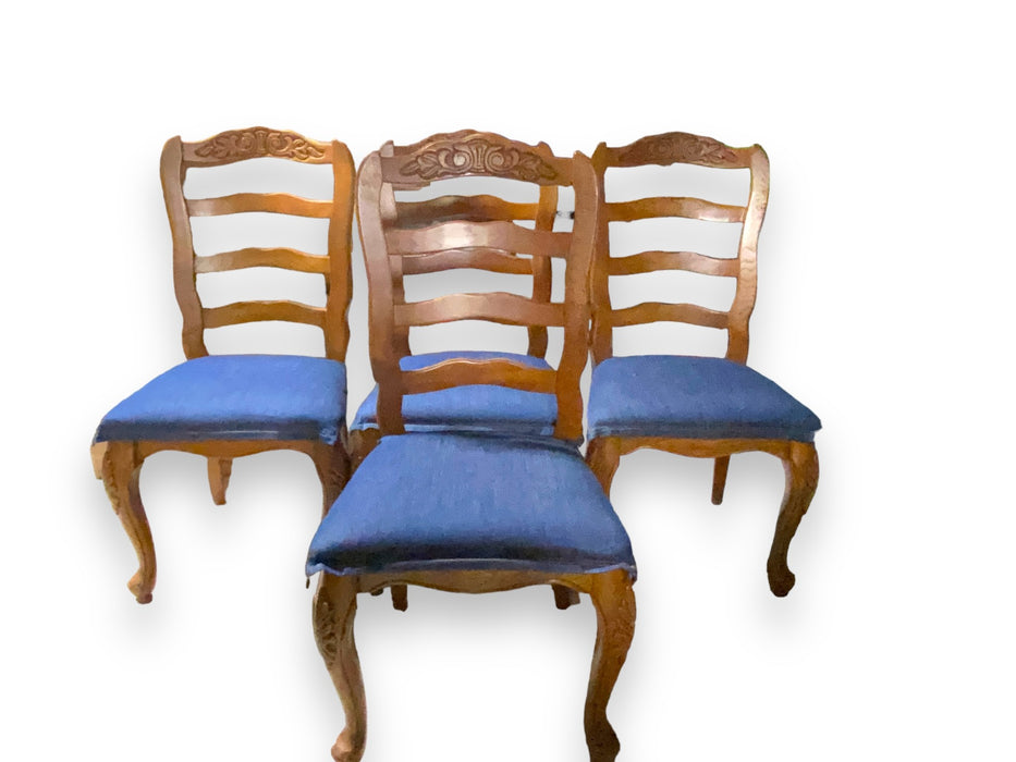 Country French Oak Ladderback Dining Chairs w/ Carved Flowers Design (Set of 4)