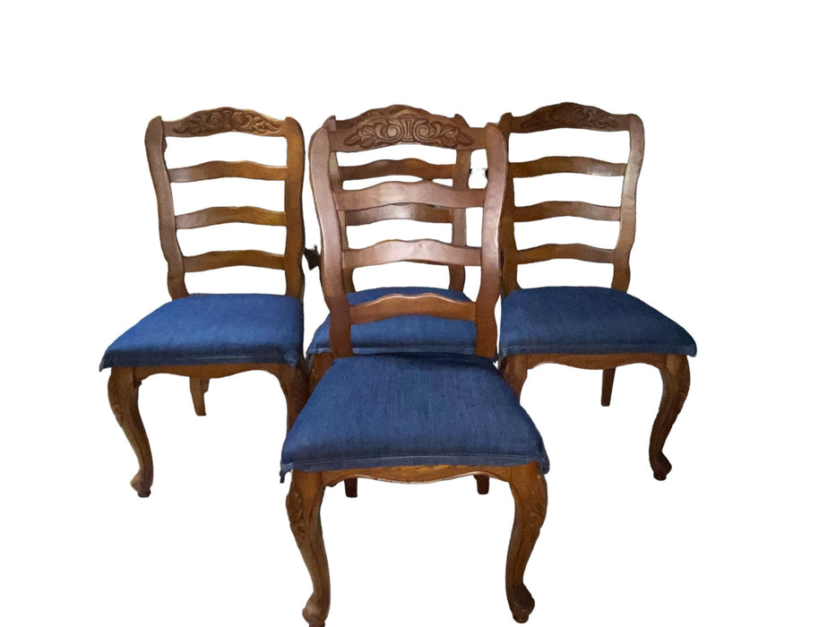 Country French Oak Ladderback Dining Chairs w/ Carved Flowers Design (Set of 4)