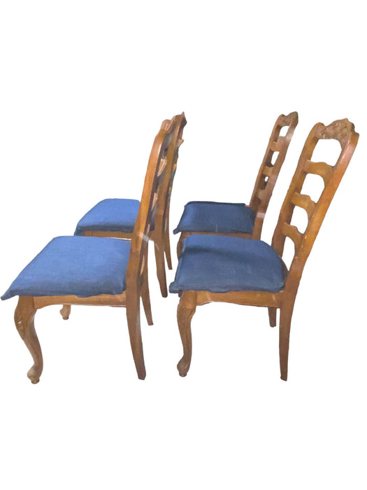 Country French Oak Ladderback Dining Chairs w/ Carved Flowers Design (Set of 4)