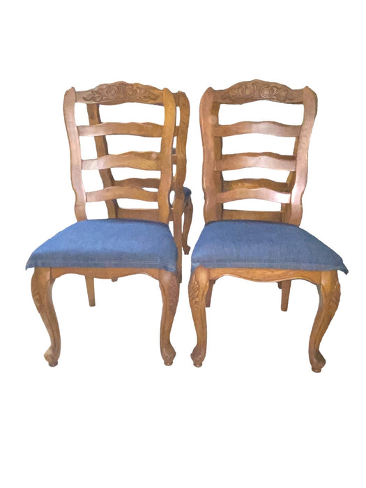 Country French Oak Ladderback Dining Chairs w/ Carved Flowers Design (Set of 4)