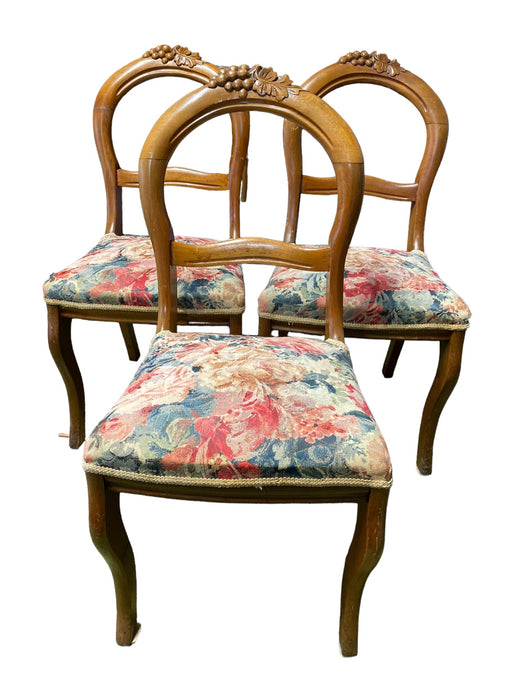 Louis Philippe Style Mid Century Carved Walnut Dinning Chairs (Set of 3)