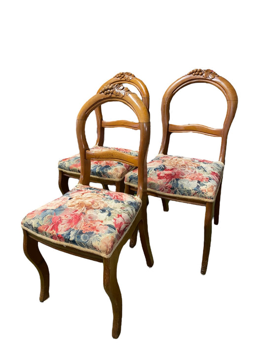 Louis Philippe Style Mid Century Carved Walnut Dinning Chairs (Set of 3)