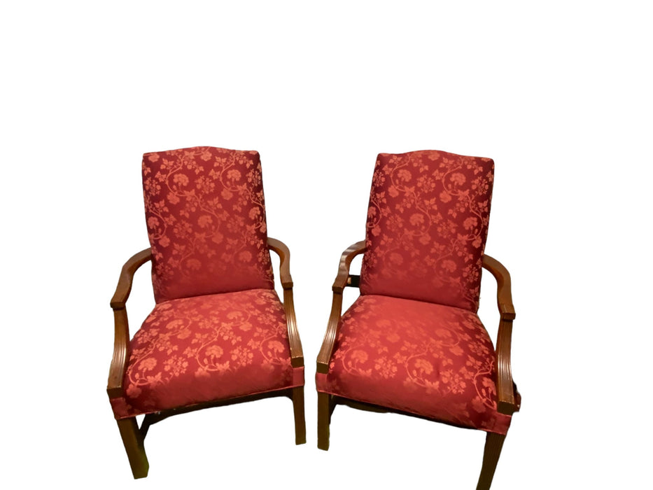 Fairfield Chippendale Style Custom Upholstered Armchairs Burgundy (Set of 2)