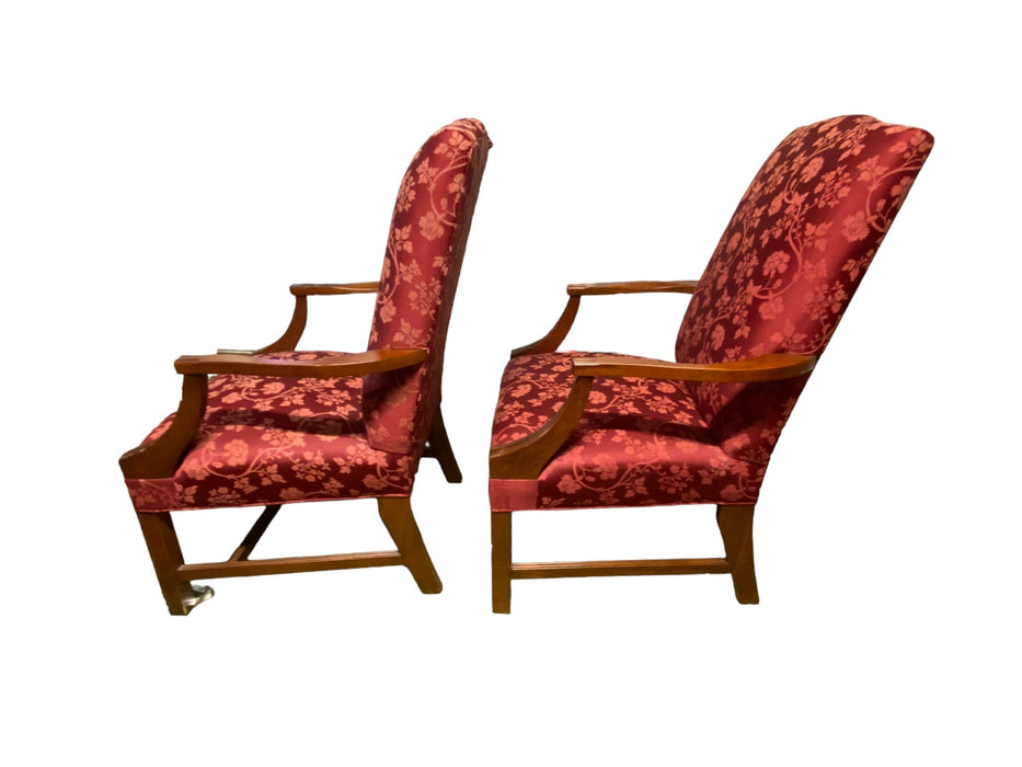 Fairfield Chippendale Style Custom Upholstered Armchairs Burgundy (Set of 2)