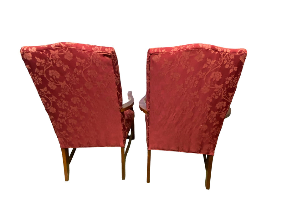 Fairfield Chippendale Style Custom Upholstered Armchairs Burgundy (Set of 2)