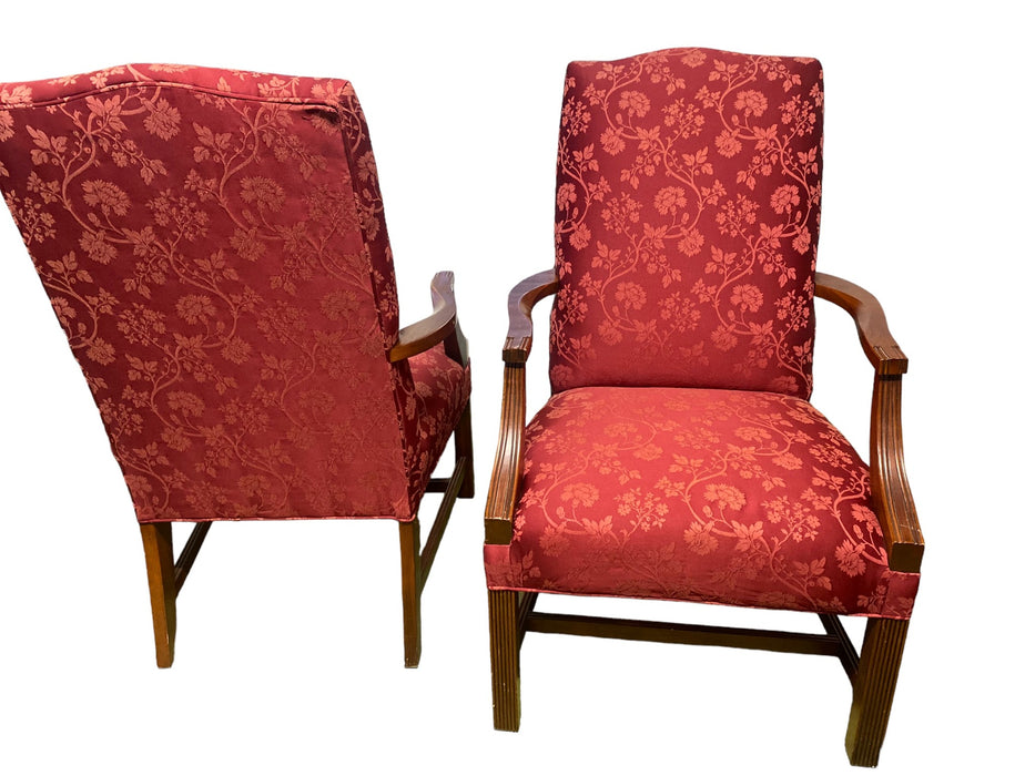 Fairfield Chippendale Style Custom Upholstered Armchairs Burgundy (Set of 2)