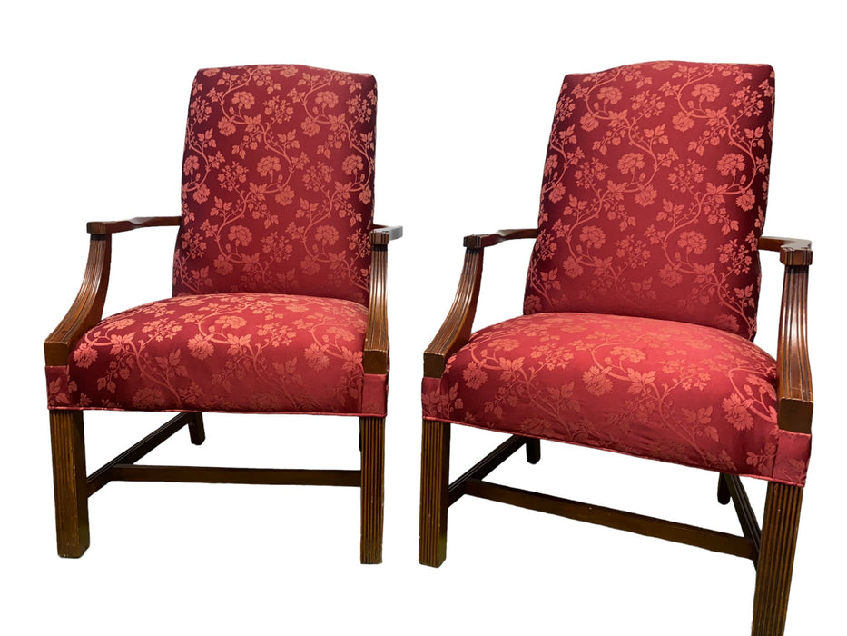 Fairfield Chippendale Style Custom Upholstered Armchairs Burgundy (Set of 2)