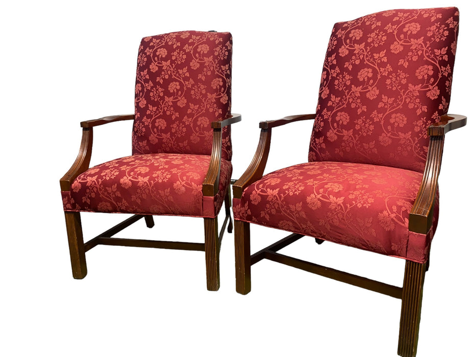 Fairfield Chippendale Style Custom Upholstered Armchairs Burgundy (Set of 2)