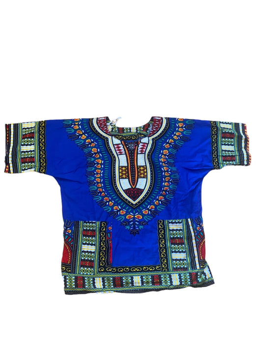 African Dashiki Women's V-neck Handmade Top Blue (Size: L)