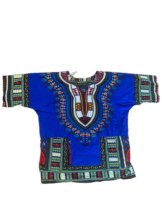 African Dashiki Women's V-neck Handmade Top Blue (Size: L)