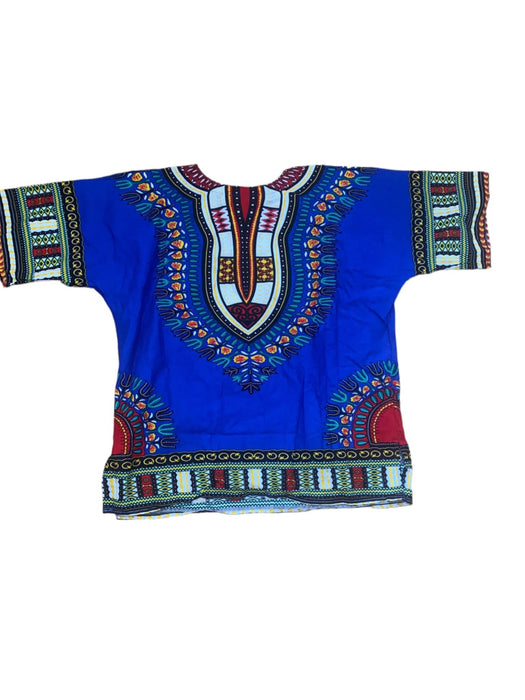 African Dashiki Women's V-neck Handmade Top Blue (Size: L)