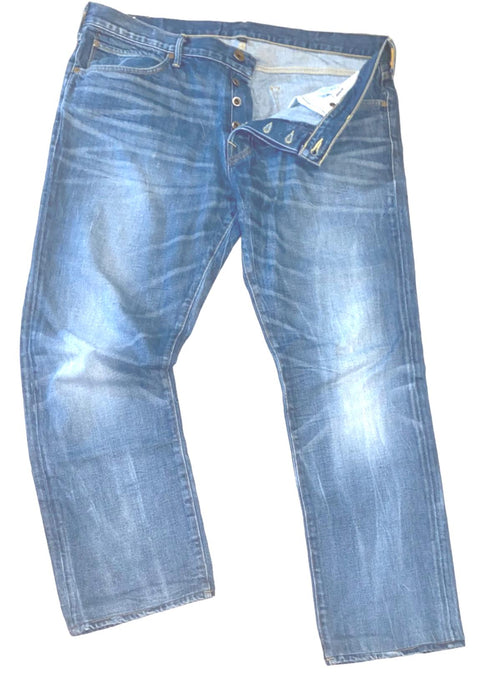 True Religion Men's Distress Button Fly Straight Flex Jeans Blue (Size: 38 x 30)