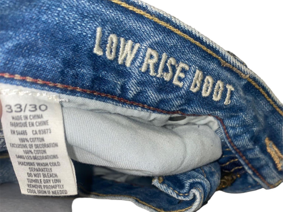 American Eagle Mens Low Rise Bootcut Distress Med Wash Jean Blue (Size: 33 x 30)