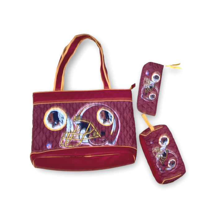 Washington Redskins NFL Women's Quilted 3PC Hand Bag Set Burgundy/Gold