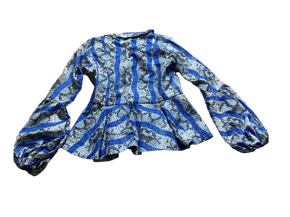 Women's Handmade Full Zip Designer Jacket Blue/Black/White (Size: M)