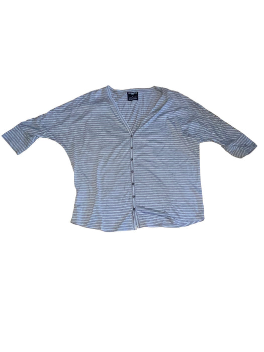 Liz Claiborne Women's Stripe Short Sleeve Cardigan Sweater Gray (Size: XL )