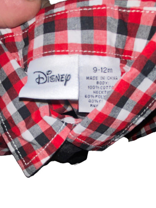 Mickey Mouse Baby Disney Button Down Plaid Casual Shirt w/ Tie Red (Size: 9-12M)