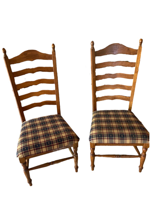 High Ladderback Chairs with Plaid Upholstery Seating (Set of 2)