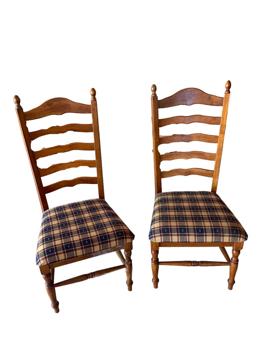 High Ladderback Chairs with Plaid Upholstery Seating (Set of 2)