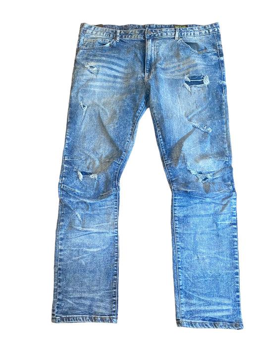 Smoke Rise Men's Slim Fit Raw Cut Acid Wash Jeans Blue (Size: 42 x 32)