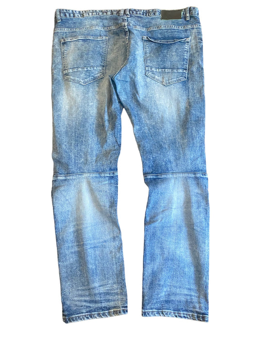 Smoke Rise Men's Slim Fit Raw Cut Acid Wash Jeans Blue (Size: 42 x 32)