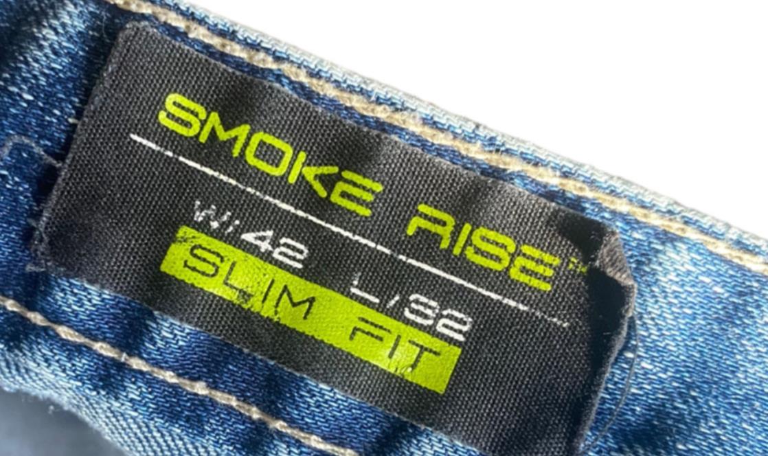 Smoke Rise Men's Slim Fit Raw Cut Acid Wash Jeans Blue (Size: 42 x 32)