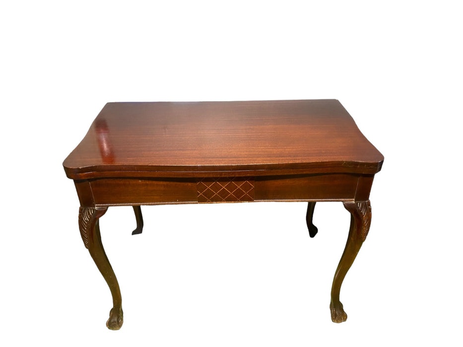 Big Grand Rapids Furn. Vintage Mahogany Wall Fold-Over Tea Table w/ Claw Feet