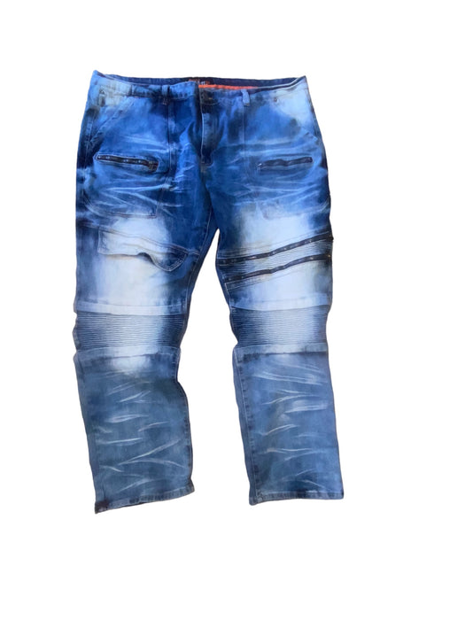 Copper Rivet Men's Biker Moto Distressed Zipper Jeans Blue (Big & Tall: 46 X 33)