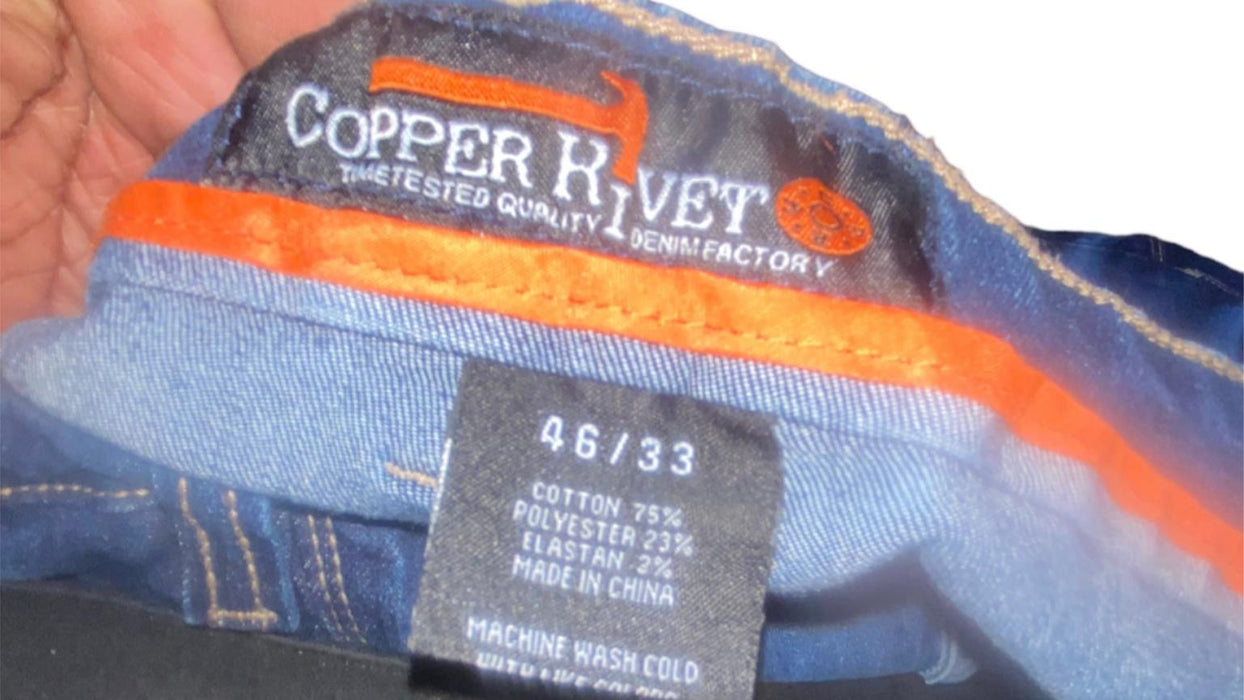 Copper Rivet Men's Biker Moto Distressed Zipper Jeans Blue (Big & Tall: 46 X 33)