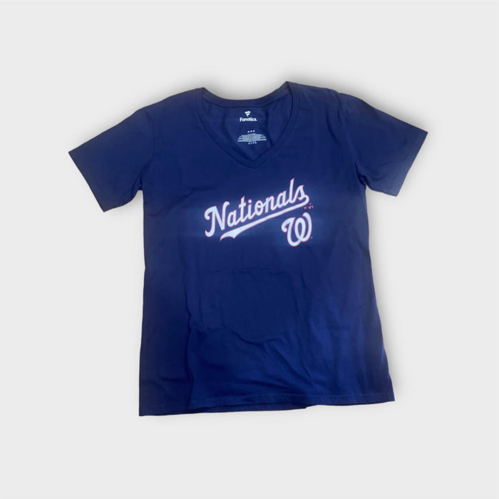 Washington National MLB Fanatics Women's V-Neck Graphic T-Shirt Blue (Size: Med)