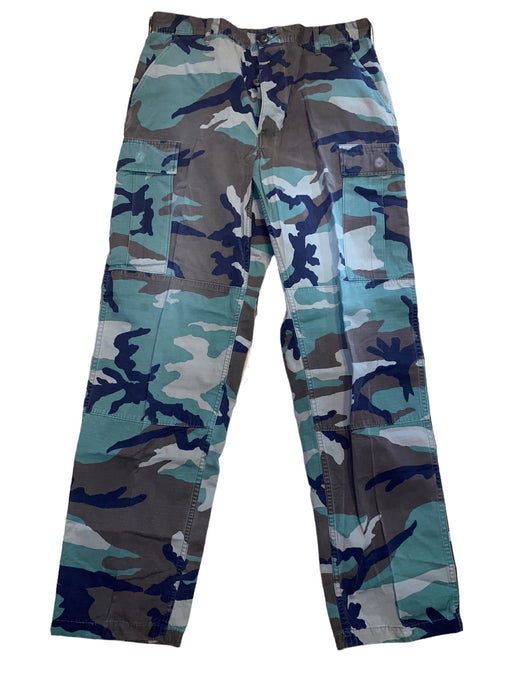 US Military Vintage Woodland BDU Ripstop Camouflage Trousers (Size: Med-Long)