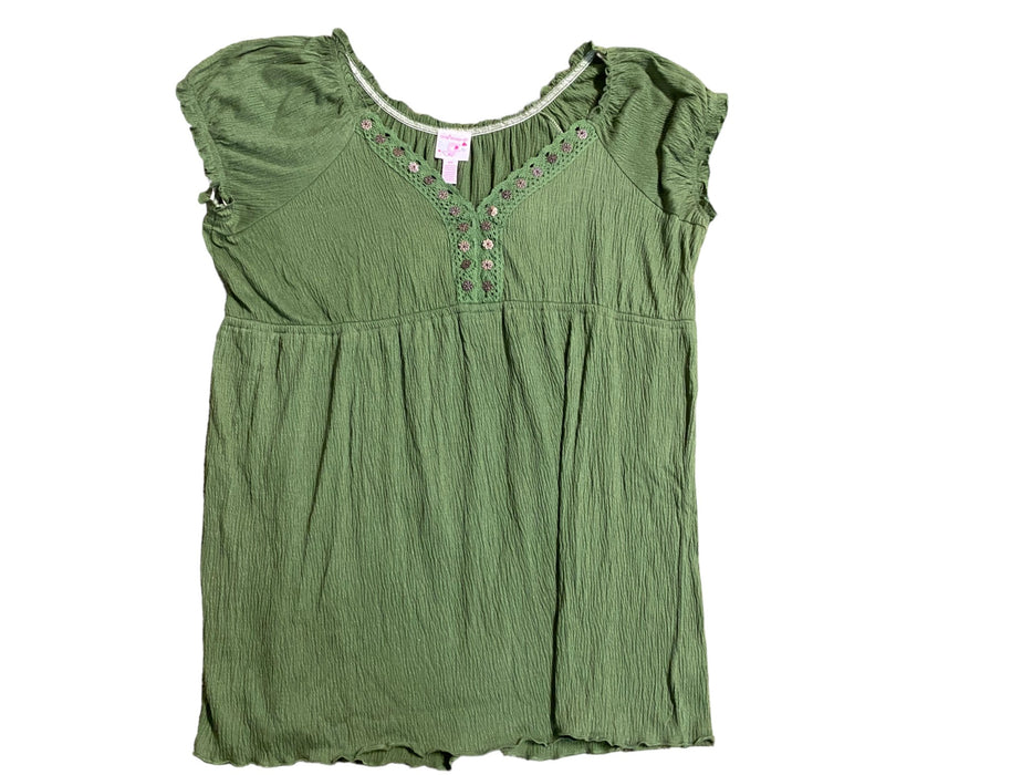 One Step Up Women's V-Neck Blouse Olive Green (Plus Size: 3X)