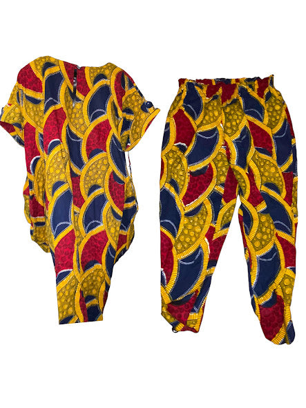 African Print Women's Kaftan Tunic & Elastic High Waist Harlem Pants Set (2 PC)