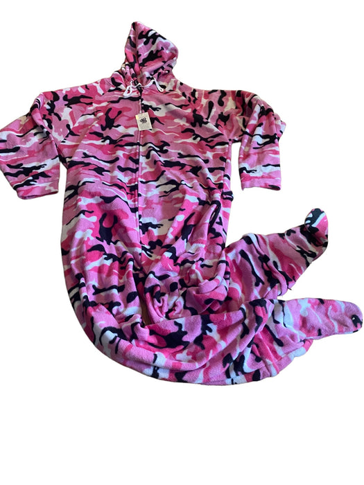 Forever Lazy Camo Hoodie Footsie Fleece One Piece Pink (Size: XXL) NWT