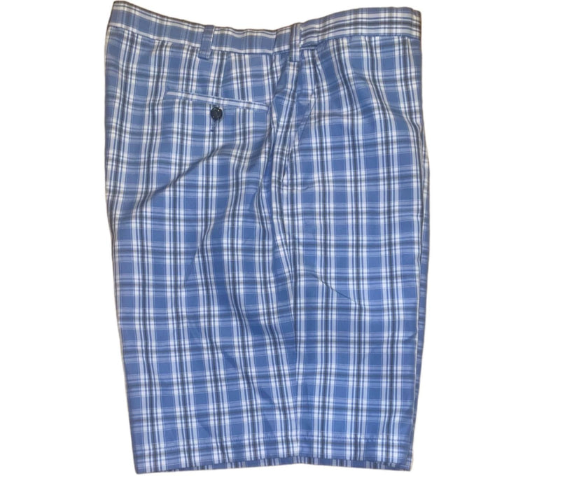 Haggar Men's Expandable Waist Plaid Flat Front Shorts Blue (Size: 40 x 10)