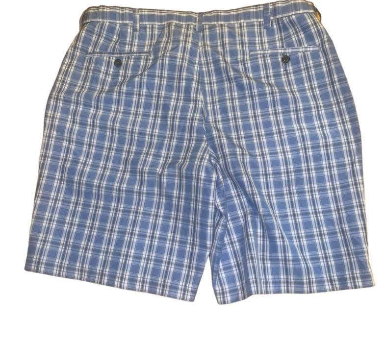 Haggar Men's Expandable Waist Plaid Flat Front Shorts Blue (Size: 40 x 10)