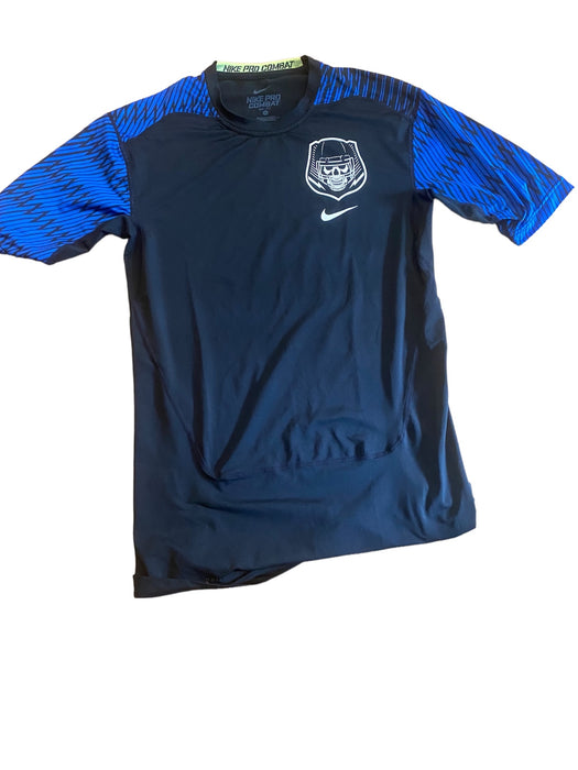 Nike Pro Combat Boy's Fitted Mesh Accented Blue/Black T-Shirt (Size: XL)