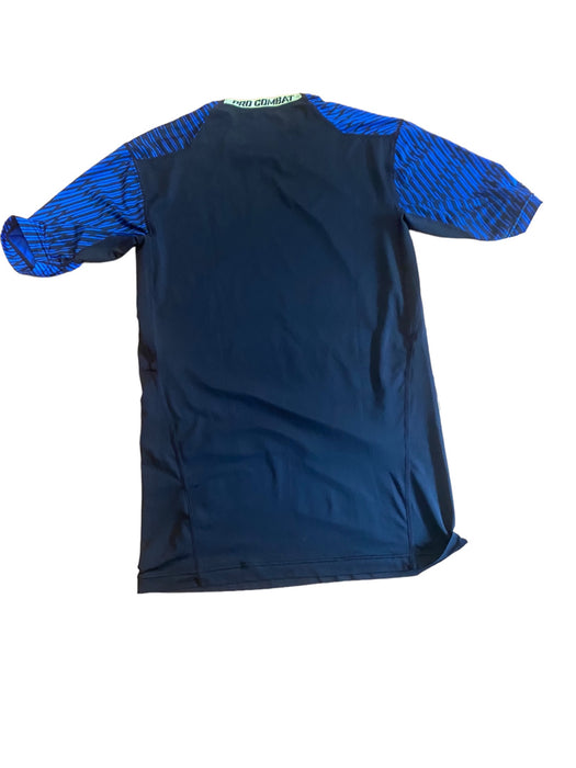 Nike Pro Combat Boy's Fitted Mesh Accented Blue/Black T-Shirt (Size: XL)