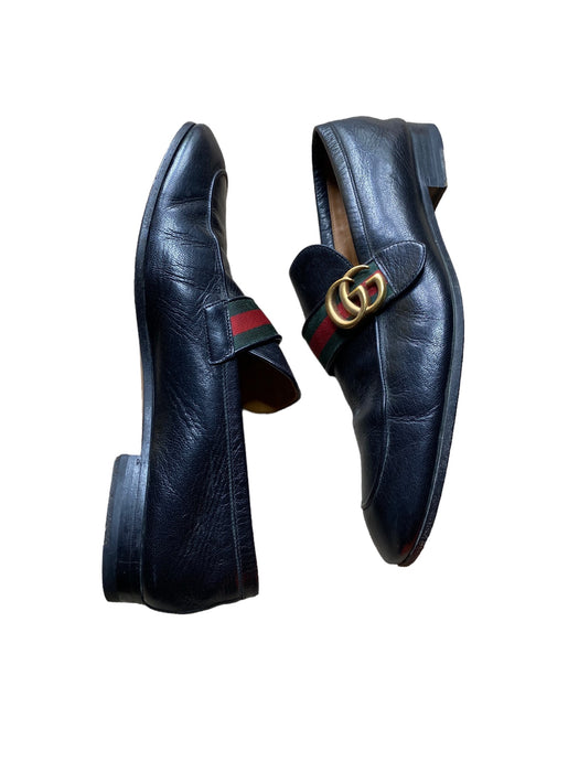 Gucci Donnie Double G Web Black Leather Loafers Shoes Men's (Size: 10) 42860911