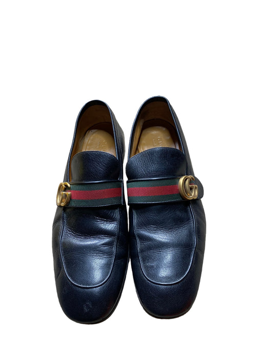 Gucci Donnie Double G Web Black Leather Loafers Shoes Men's (Size: 10) 42860911