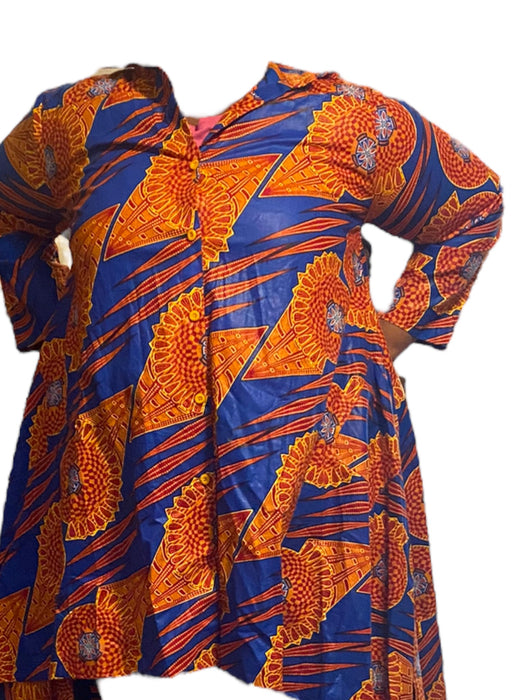 NF Women's Kaftan Dip Hem Top Blue/Orange (Size: Free Size)