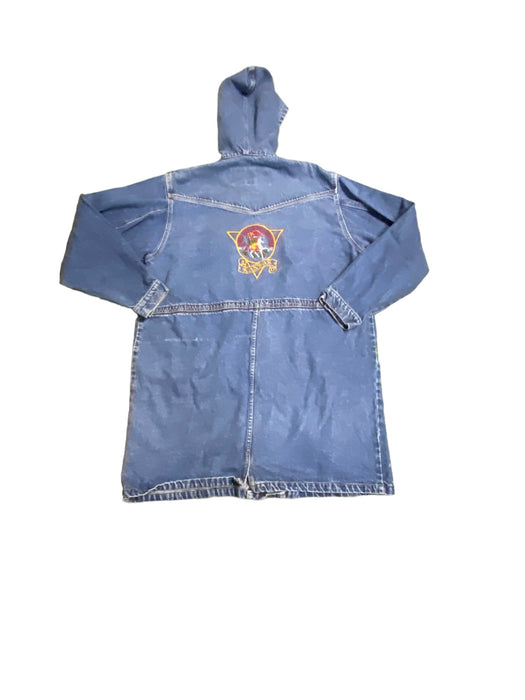 Vintage Authentic 1990s Kansas Hip Hop Denim Trench Hooded Coat (Size: XL)