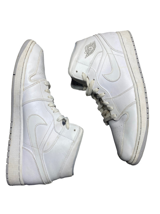 Jordan 1 Retro Mid White Wolf Grey Basketball Shoes Men's (Size: 13) 554724-112