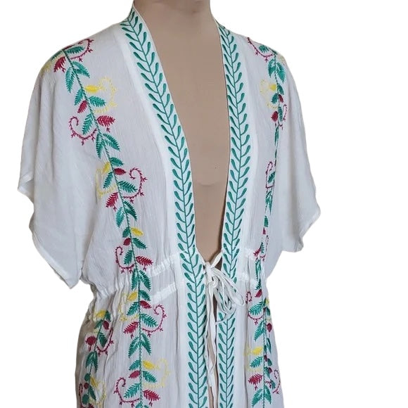 Curations Women's Embroidered Gauze Kaftan Cover-Up White (Size: PL) NWT