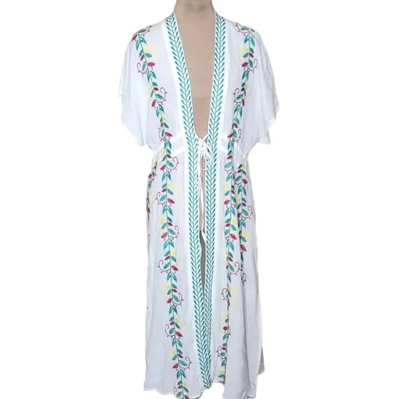 Curations Women's Embroidered Gauze Kaftan Cover-Up White (Size: PL) NWT