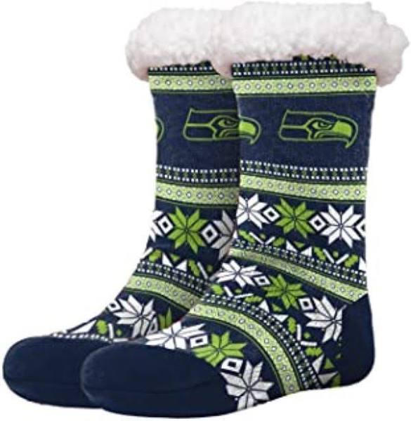 FOCO NFL Licensed Seattle Seahawks Fair Isle Footy (Size: 6 - 10)