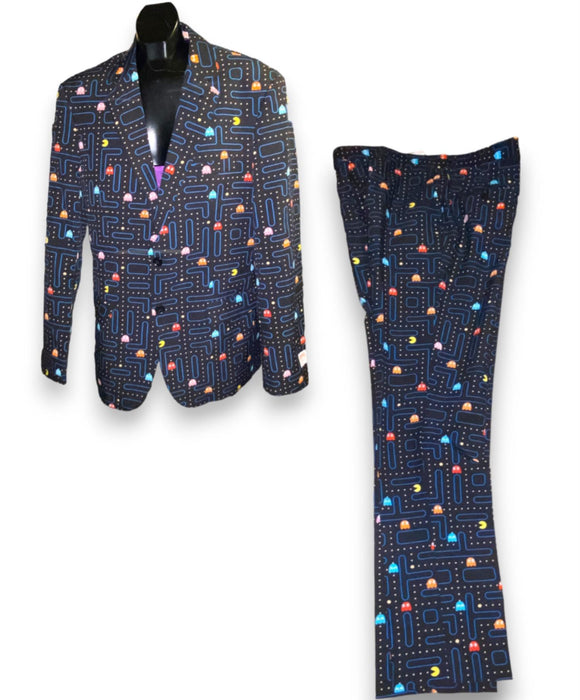 Opposuits Men's PAC-Man Arcade Game Costume 2Pc Suit Slim Fit Black (Size: 40)