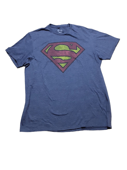 Superman Men's Crew Neck T-shirt Blue (Size: Large)