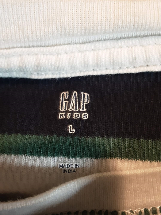 Gap Kids Green, Blue, and White Striped Long Sleeve Thermal (Size: Large)