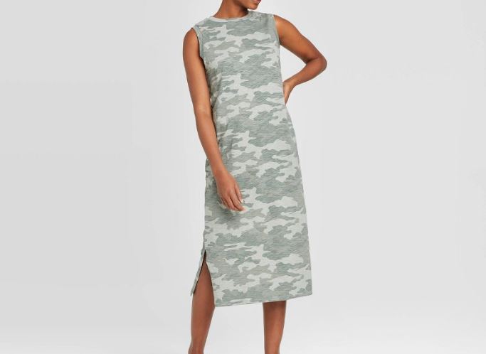 Universal Thread Women's Green Camouflage Sleevless Dress (Size: S) 19106788779